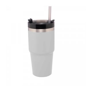 Copo Térmico Parede Dupla SlimTerm com Base Ergonômica e Canudo Branco 590ml - Wolff