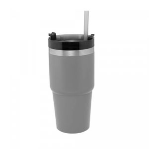 Copo Térmico Parede Dupla SlimTerm com Base Ergonômica e Canudo Cinza 590ml - Wolff