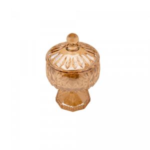 Potiche Decorativo de Cristal com Pé Louise Âmbar Metalizado 15,5cm x 23cm - Wolff