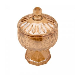 Potiche Decorativo de Cristal com Pé Louise Âmbar Metalizado 11cm x 18cm - Wolff