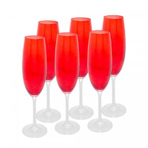 Conjunto 6 Taças para Champanhe De Cristal Ecológico Banquet Vermelho 200Ml - Wolff