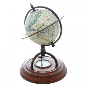 Globo Decorativo com Bússula de Metal e Madeira Dourado 23cm x 15cm - Wolff