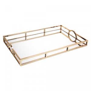 Bandeja de Aço Inox Detalhe Alça com Espelho Dourada 56cm x 36cm x 6,5cm - Wolff
