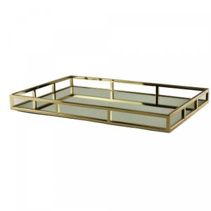 Bandeja de Aço Inox com Espelho Dourada 56cm x 36cm x 5cm - Wolff