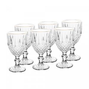 Conjunto 6 Taças para Água De Vidro Com Fio Dourado Greek 320Ml - Wolff