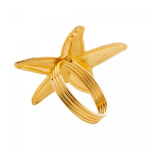 Conjunto 4 Anéis para Guardanapos de Zinco Estrela do Mar Dourado 6cm x 6cm x 4cm - Wolff