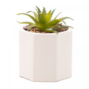 Cachepot de Cimento com Suculenta Geométrico Branco 7,5cm x 9,5cm - Wolff