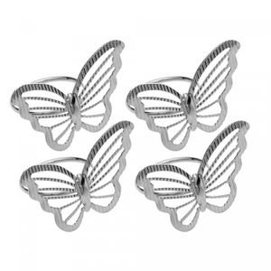 Conjunto 4 Anéis para Guardanapos Butterfly Prateado Metal - Wolff