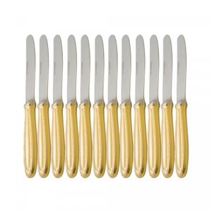 Conjunto 12 Facas de Aço Inox para Sobremesa Cabo Oco Croisé Dourado - Wolff