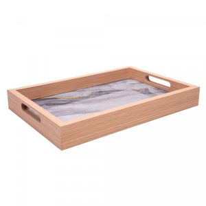 Bandeja Retangular com Efeito Mármore 21,5cm x 31,5cm x 4cm Preta MDF - Wolff