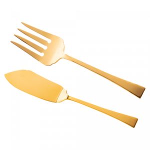 Conjunto 2 Peças Faca e Garfo para Servir de Aço Inox Berna Dourado - Wolff