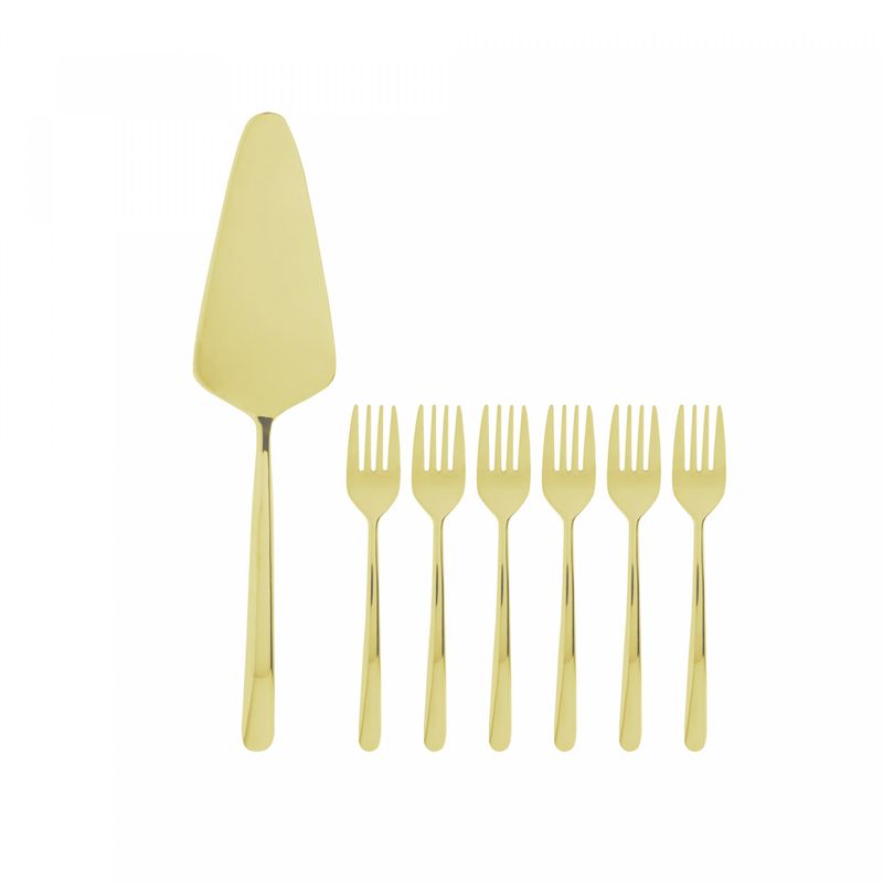 Conjunto-7-Pecas-Espatula-para-Bolo-e-6-Garfos-para-Sobremesa-Viena-Dourado-Aco-Inox-Wolff