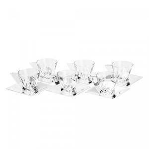 Conjunto 6 Xícaras de Café de Vidro com Pires de Prata Veneza 60ml - Wolff