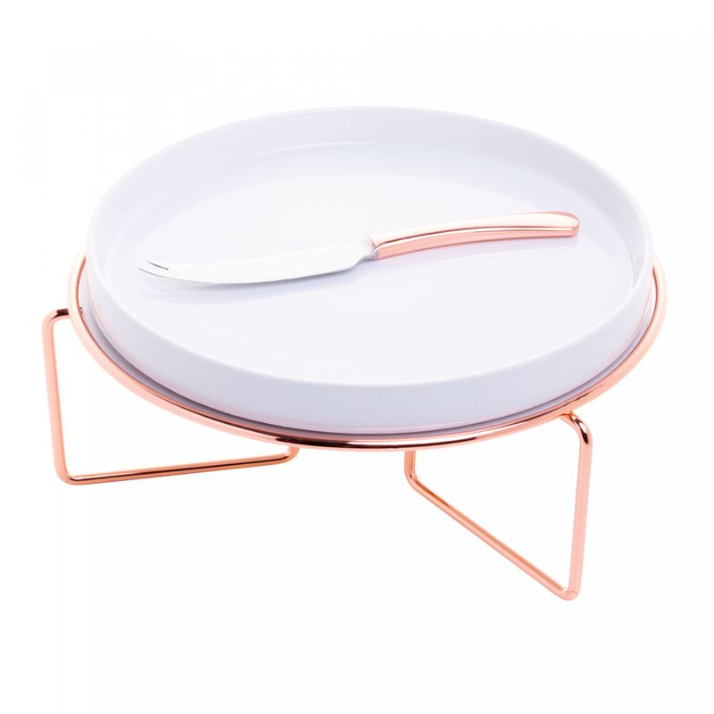 Rechaud-para-Queijo-Brie-de-Ceramica-com-Suporte-e-Faca-Rose-31cm-x-15cm-Wolff
