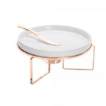 Rechaud-para-Queijo-Brie-de-Ceramica-com-Suporte-e-Faca-Rose-31cm-x-15cm-Wolff