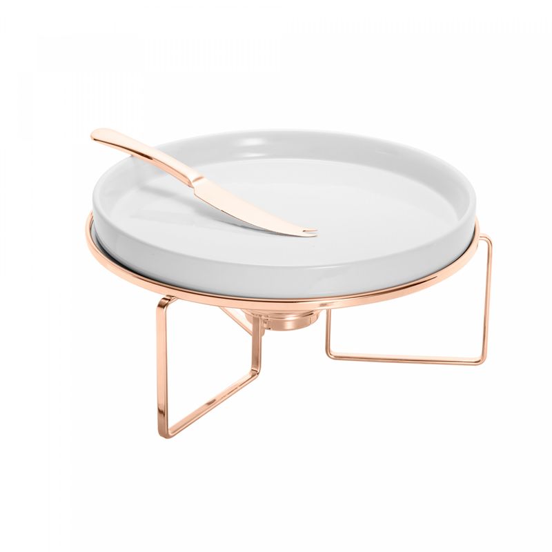 Rechaud-para-Queijo-Brie-de-Ceramica-com-Suporte-e-Faca-Rose-31cm-x-15cm-Wolff