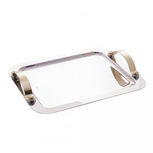 Bandeja de Aço Inox com Alça Dourada Manhattan 33cm x 27cm - Wolff