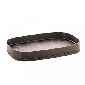 Bandeja Retangular Escovada com Fundo de Madeira Cosmos Matt Black 38cm x 24cm - Wolff