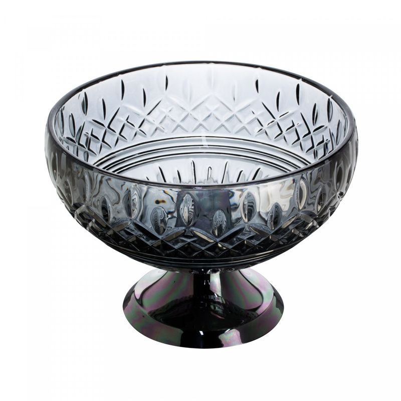 Centro-de-Mesa-de-Cristal-Cinza-com-Pe-de-Aco-Lys-Black-25cm-Wolff
