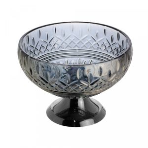 Centro de Mesa de Cristal Cinza com Pé de Aço Lys Black 25cm - Wolff