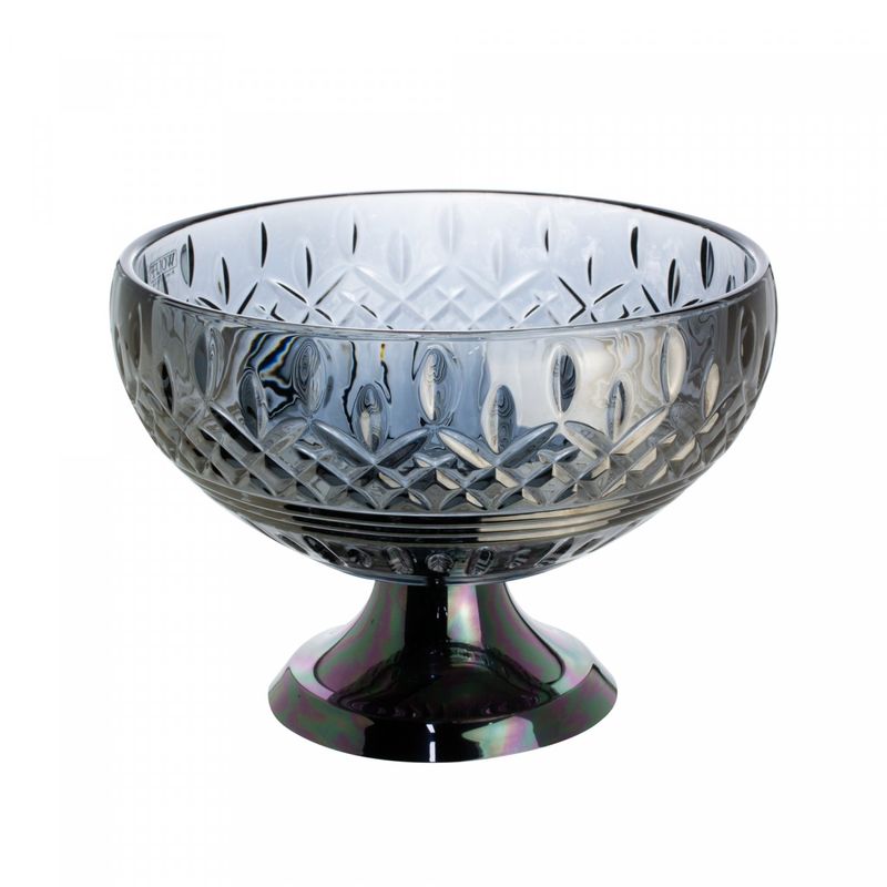 Centro-de-Mesa-de-Cristal-Cinza-com-Pe-de-Aco-Lys-Black-25cm-Wolff