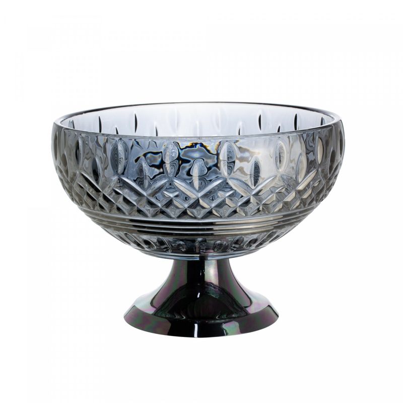 Centro-de-Mesa-de-Cristal-Cinza-com-Pe-de-Aco-Lys-Black-25cm-Wolff