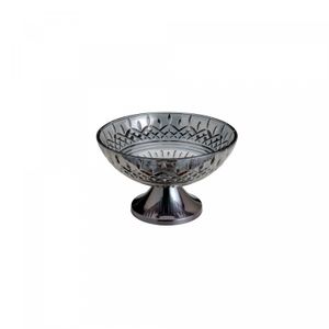 Centro de Mesa de Cristal Cinza com Pé de Aço Lys Black 30cm - Wolff