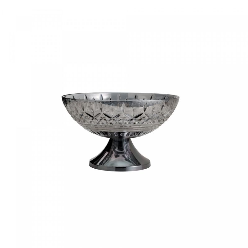 Centro-de-Mesa-de-Cristal-Cinza-com-Pe-de-Aco-Lys-Black-30cm-Wolff