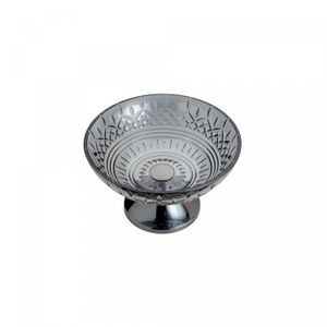 Centro de Mesa de Cristal Cinza com Pé de Aço Lys Black 30cm - Wolff