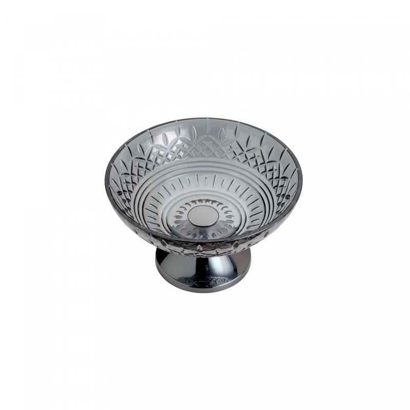Centro-de-Mesa-de-Cristal-Cinza-com-Pe-de-Aco-Lys-Black-30cm-Wolff