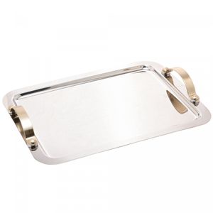 Bandeja de Aço Inox com Alça Manhanttan Champanhe 28cm x 22,5cm x 4,5cm - Wolff