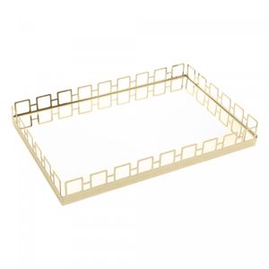 Bandeja de Aço Inox com Espelho Elos Dourada 45cm x 33cm x 5cm - Wolff