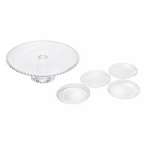 Conjunto Prato para Bolo e 4 Pratos de Cristal Pearl - Wolff