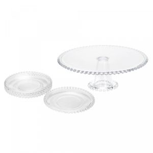 Conjunto Prato para Bolo e 4 Pratos de Cristal Pearl - Wolff