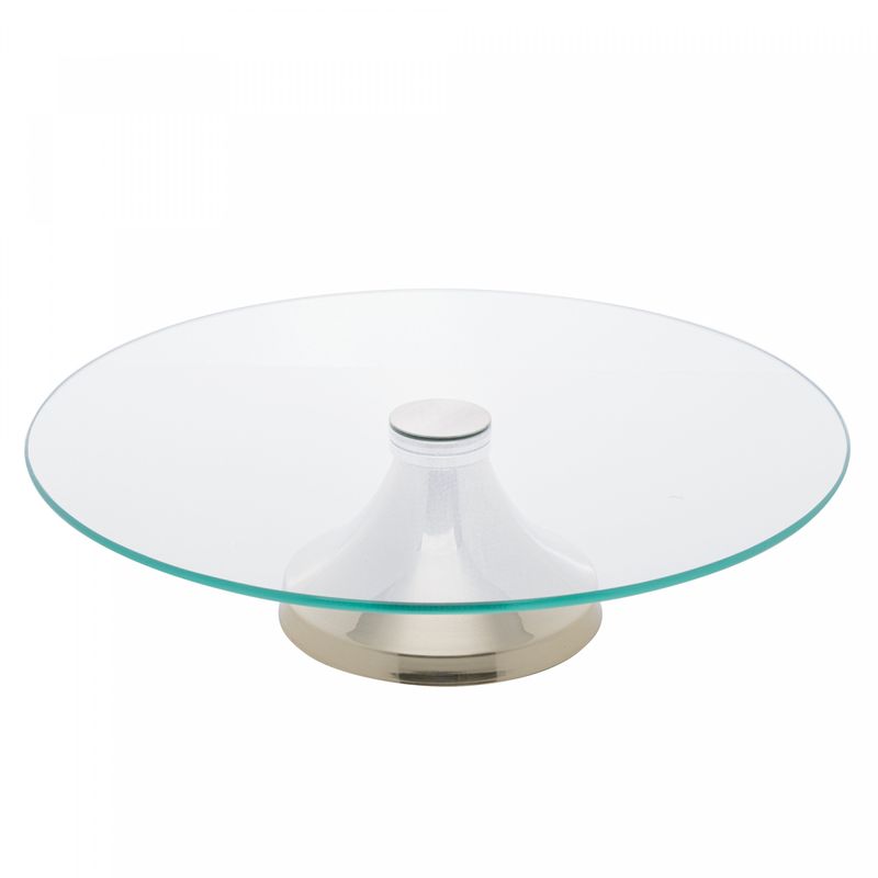 Prato-Giratorio-para-Bolo-de-Vidro-com-Pe-de-Aco-Inox-Monaco-Champanhe-40cm-Wolff