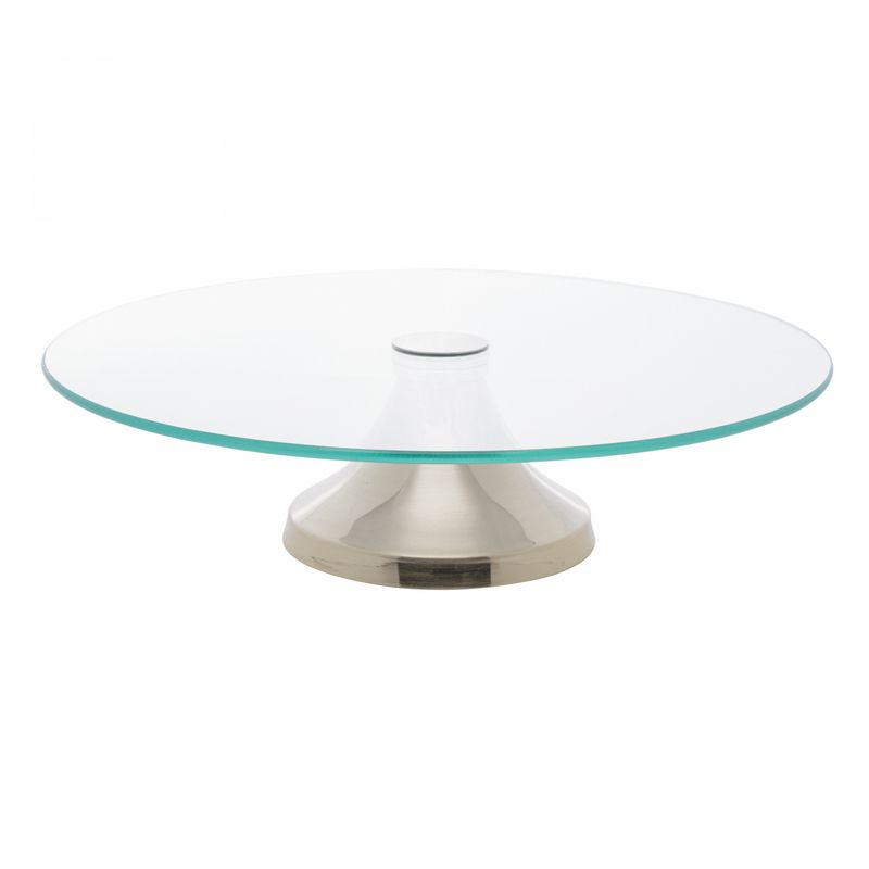 Prato-Giratorio-para-Bolo-de-Vidro-com-Pe-de-Aco-Inox-Monaco-Champanhe-40cm-Wolff