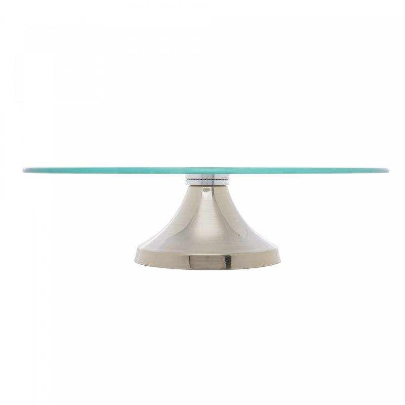 Prato-Giratorio-para-Bolo-de-Vidro-com-Pe-de-Aco-Inox-Monaco-Champanhe-40cm-Wolff