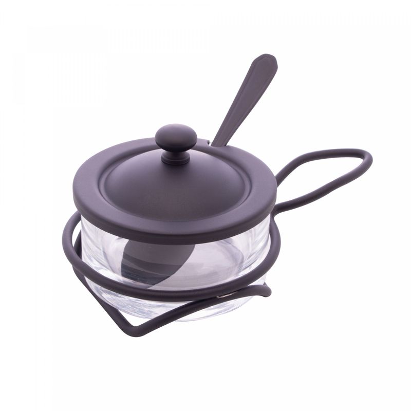 Queijeira-de-Vidro-e-Aco-Inox-com-Colher-e-Suporte-Italy-Preto-Fosco-16cm-x-10cm-x-8cm-Wolff