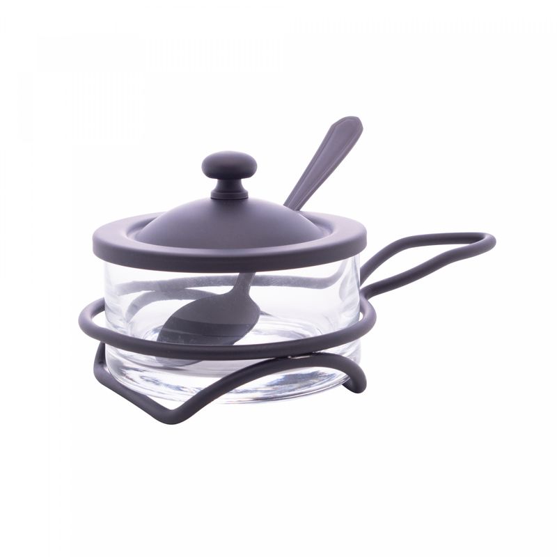 Queijeira-de-Vidro-e-Aco-Inox-com-Colher-e-Suporte-Italy-Preto-Fosco-16cm-x-10cm-x-8cm-Wolff