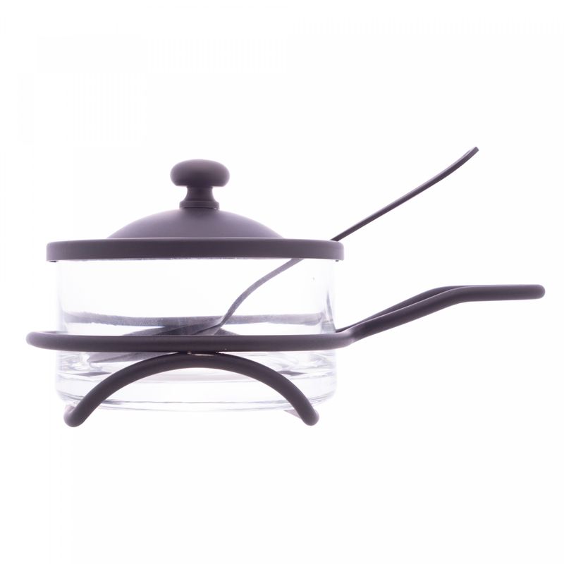 Queijeira-de-Vidro-e-Aco-Inox-com-Colher-e-Suporte-Italy-Preto-Fosco-16cm-x-10cm-x-8cm-Wolff