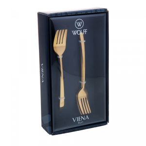 Conjunto 6 Garfos para Sobremesa Dourado Viena Aço Inox
