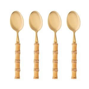 Conjunto 4 Colheres de Sobremesa de Aço Inox com Cabo de Bambu Tulum Dourado 16cm - Wolff
