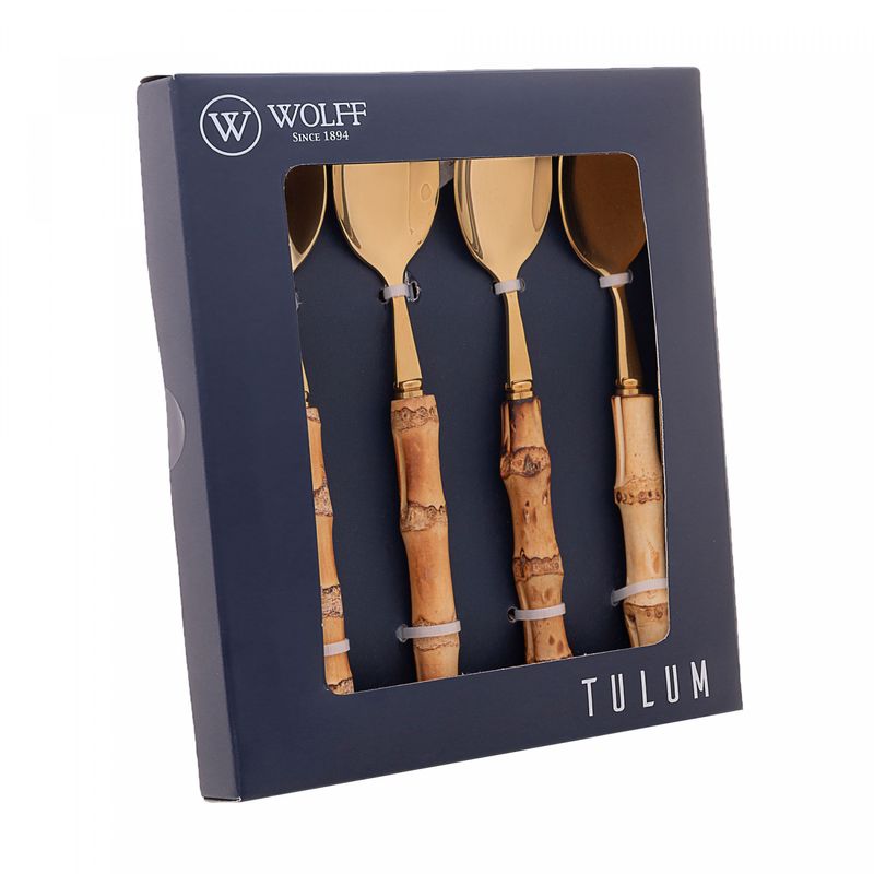 Conjunto-4-Colheres-de-Sobremesa-de-Aco-Inox-com-Cabo-de-Bambu-Tulum-Dourado-16cm-Wolff