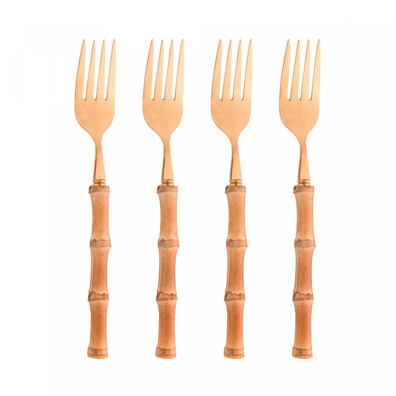 Conjunto-4-Garfos-para-Mesa-de-Aco-Inox-com-Cabo-de-Bambu-Tulum-Dourado-20cm-Wolff
