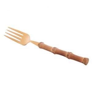 Conjunto 4 Garfos para Mesa de Aço Inox com Cabo de Bambu Tulum Dourado 20cm - Wolff