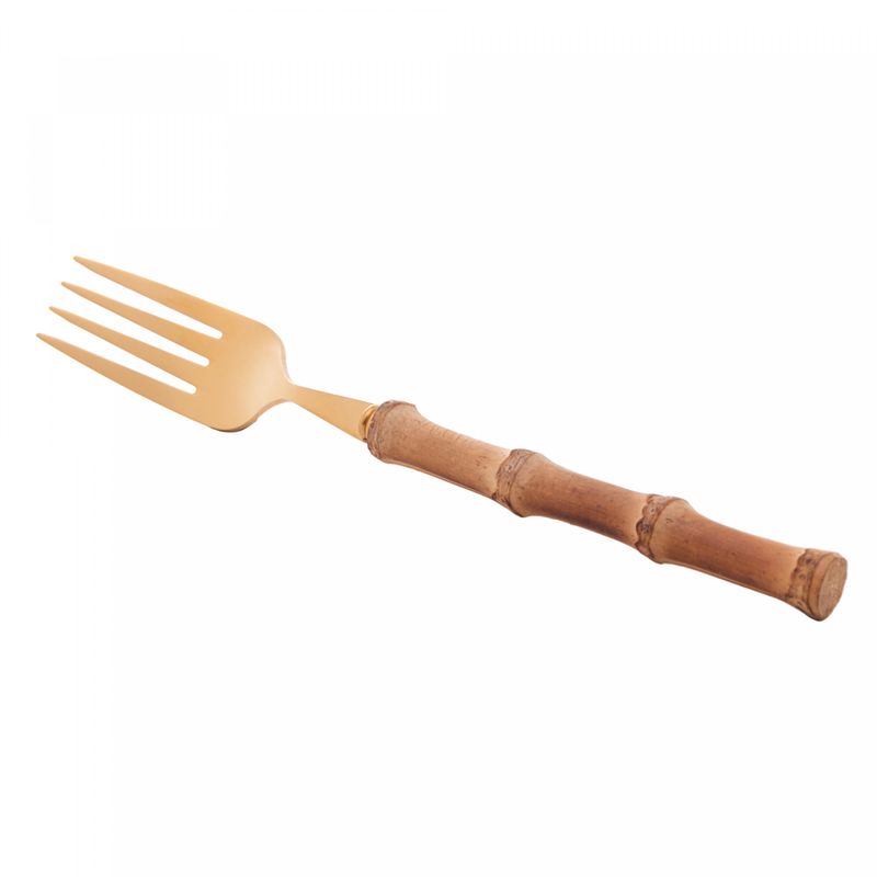 Conjunto-4-Garfos-para-Mesa-de-Aco-Inox-com-Cabo-de-Bambu-Tulum-Dourado-20cm-Wolff