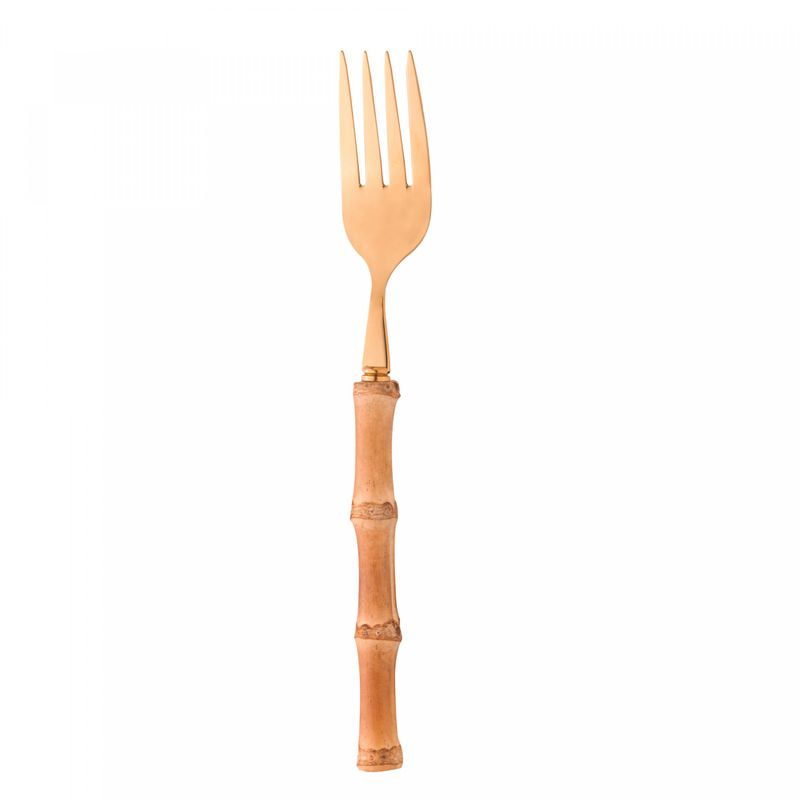 Conjunto-4-Garfos-para-Mesa-de-Aco-Inox-com-Cabo-de-Bambu-Tulum-Dourado-20cm-Wolff