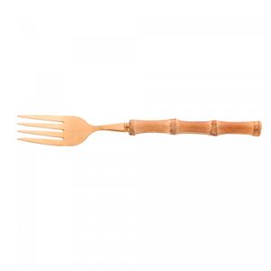 Conjunto 4 Garfos para Mesa de Aço Inox com Cabo de Bambu Tulum Dourado 20cm - Wolff