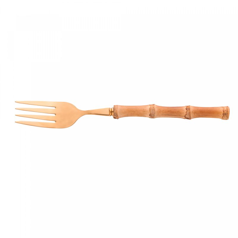 Conjunto-4-Garfos-para-Mesa-de-Aco-Inox-com-Cabo-de-Bambu-Tulum-Dourado-20cm-Wolff