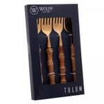 Conjunto-4-Garfos-para-Mesa-de-Aco-Inox-com-Cabo-de-Bambu-Tulum-Dourado-20cm-Wolff